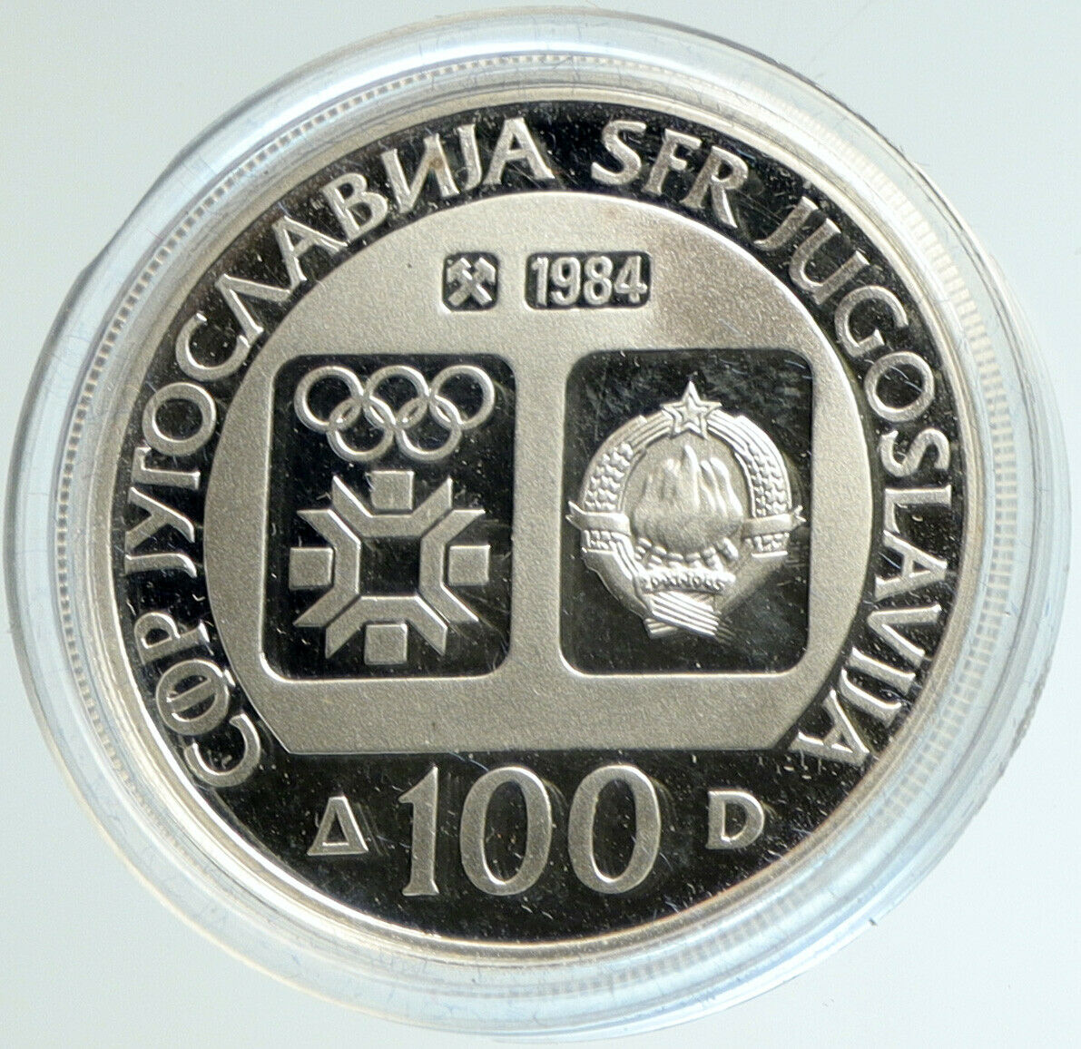 1984 YUGOSLAVIA Sarajevo XIV Olympics Pair Skating PROOF Silver 100 Coin i103120