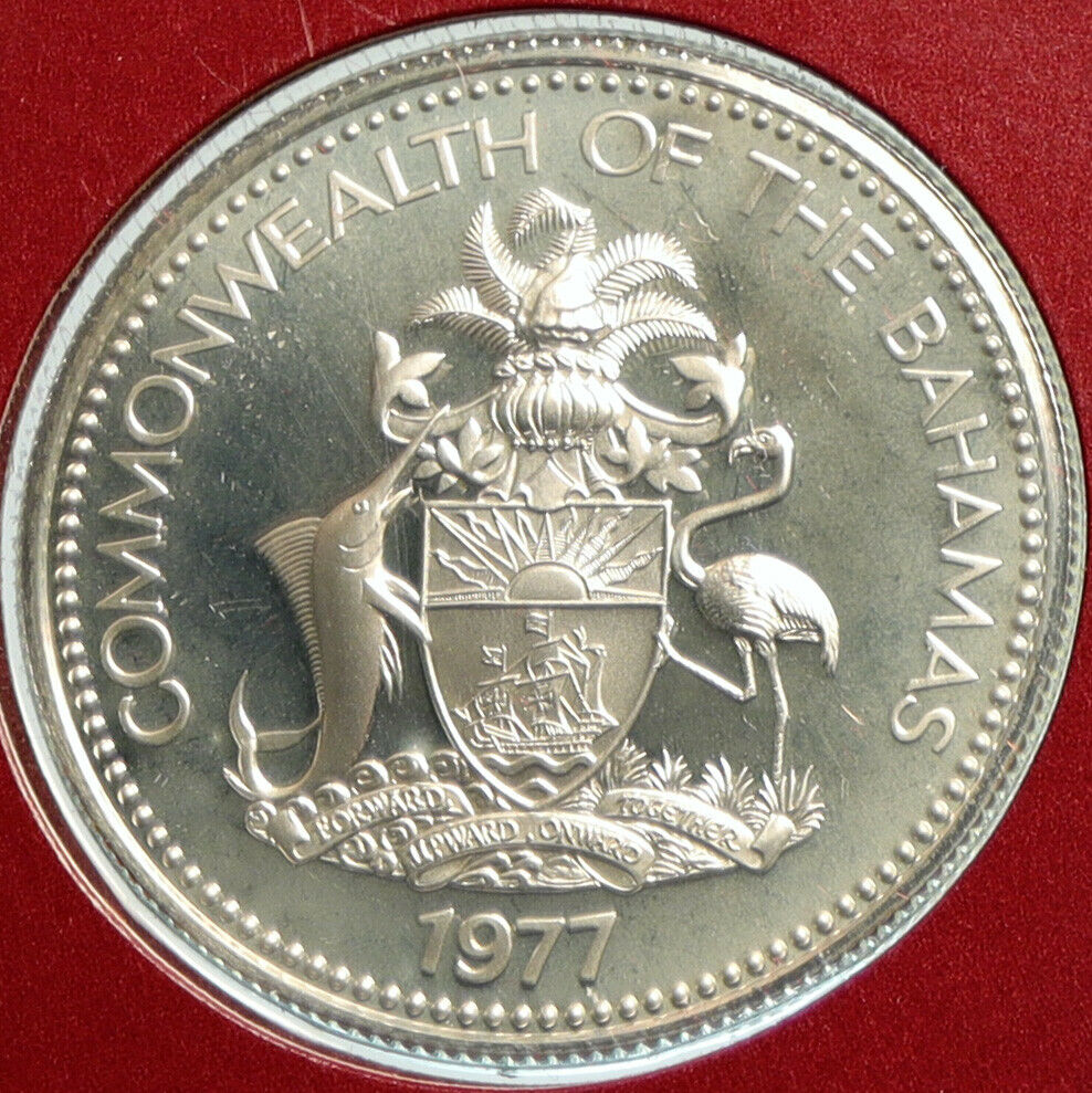 1977 BAHAMAS UK Queen Elizabeth II Marlin Proof Silver Coin 50 Cent Coin i103112