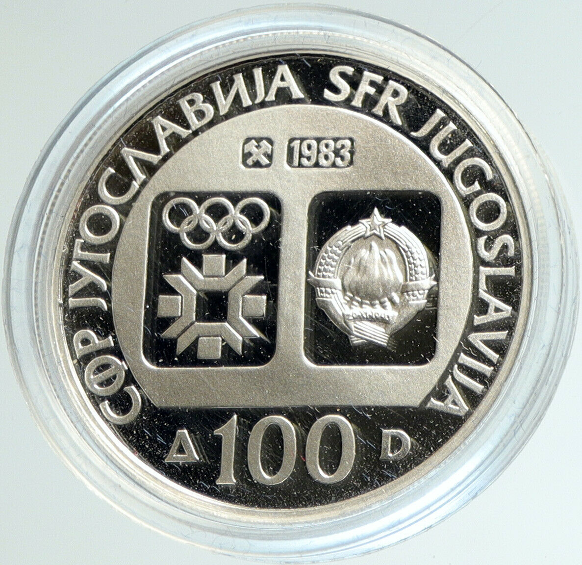 1983 YUGOSLAVIA Sarajevo XIV Olympic Figure Skating PF Silver 100 D Coin i103124