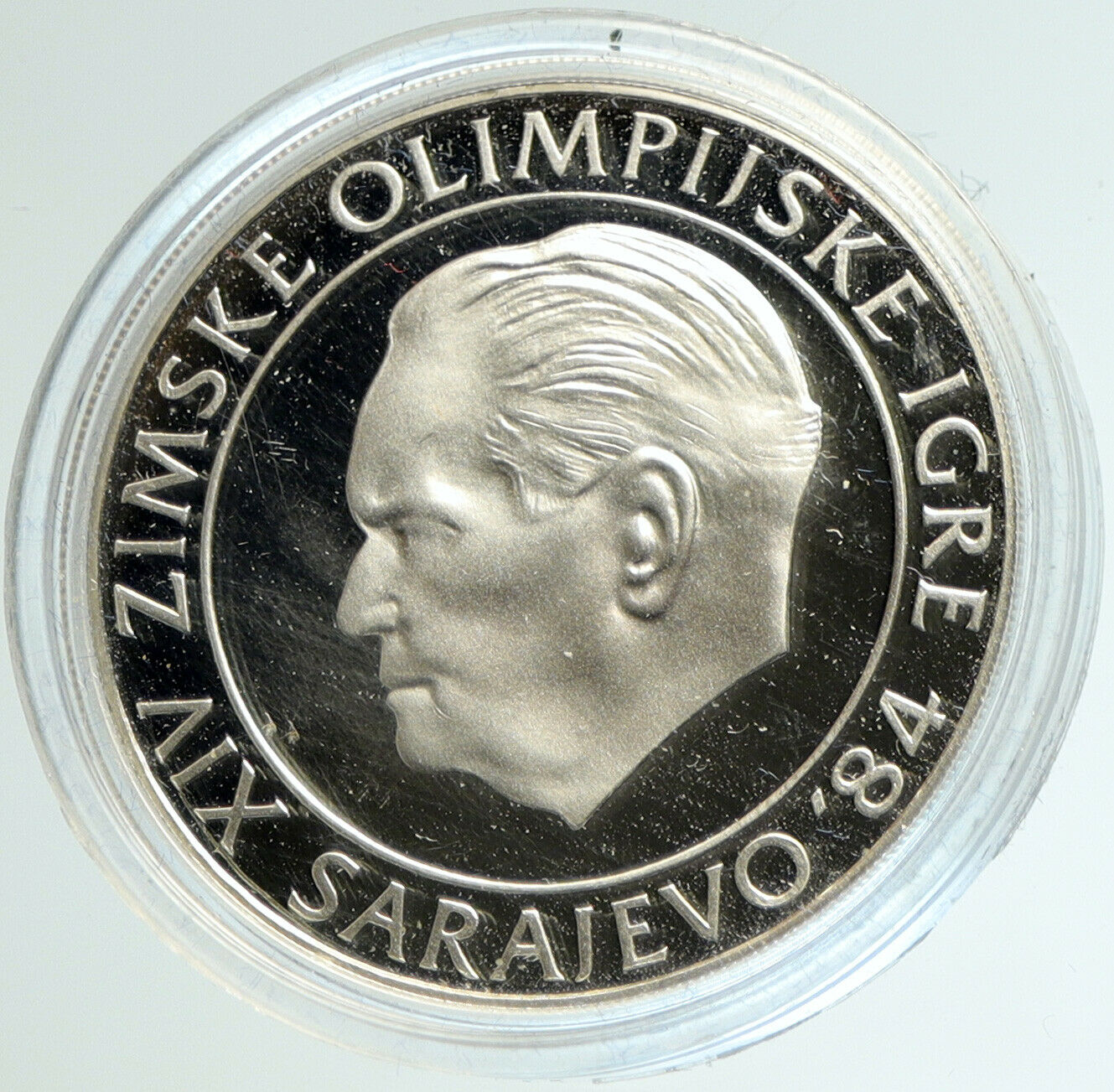 1984 YUGOSLAVIA Winter Olympic SARAJEVO Tito PRF Silver 250 Dinara Coin i103131