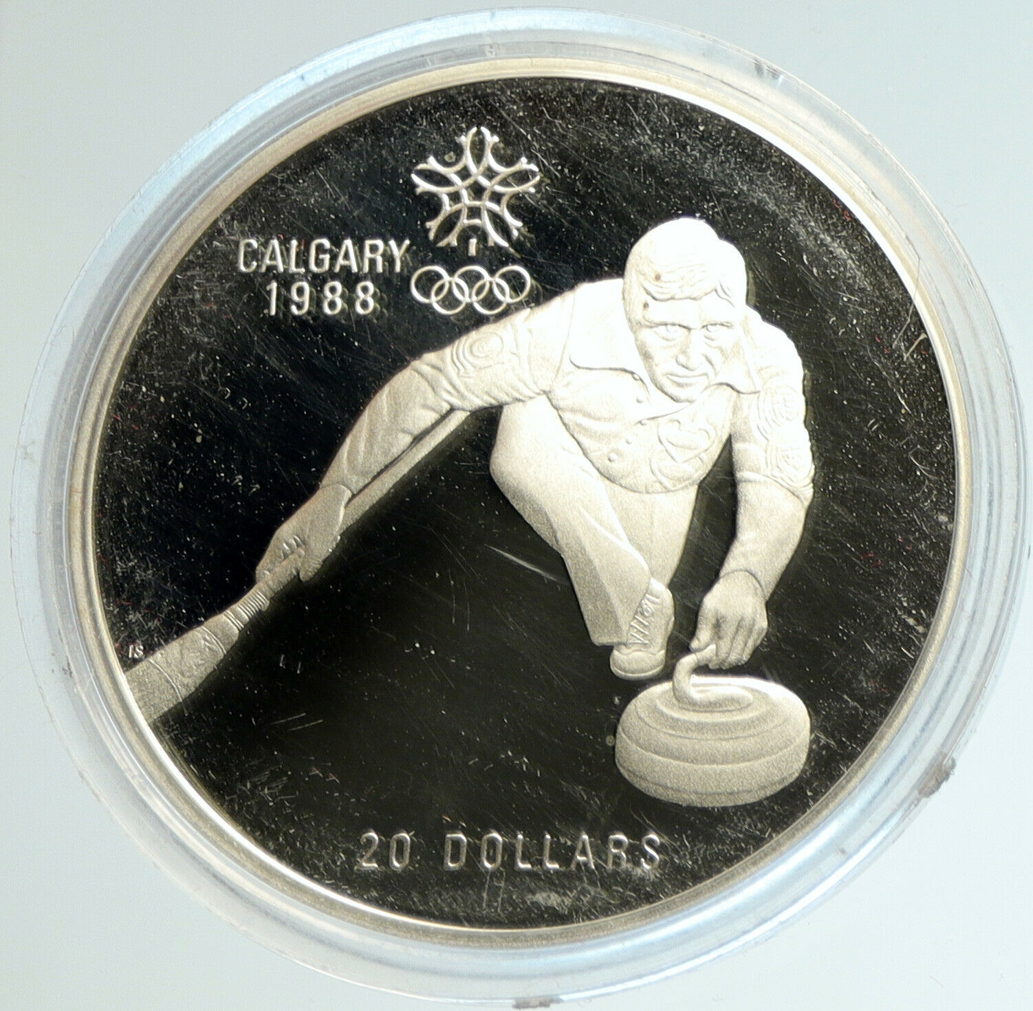 1987 CANADA 1988 CALGARY OLYMPICS Ice Curling OLD Proof Silver $20 Coin i103115