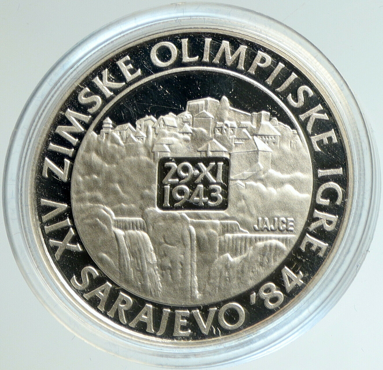 1984 YUGOSLAVIA Olympic Village Jajce SARAJEVO Proof Silver 250 D Coin i103125