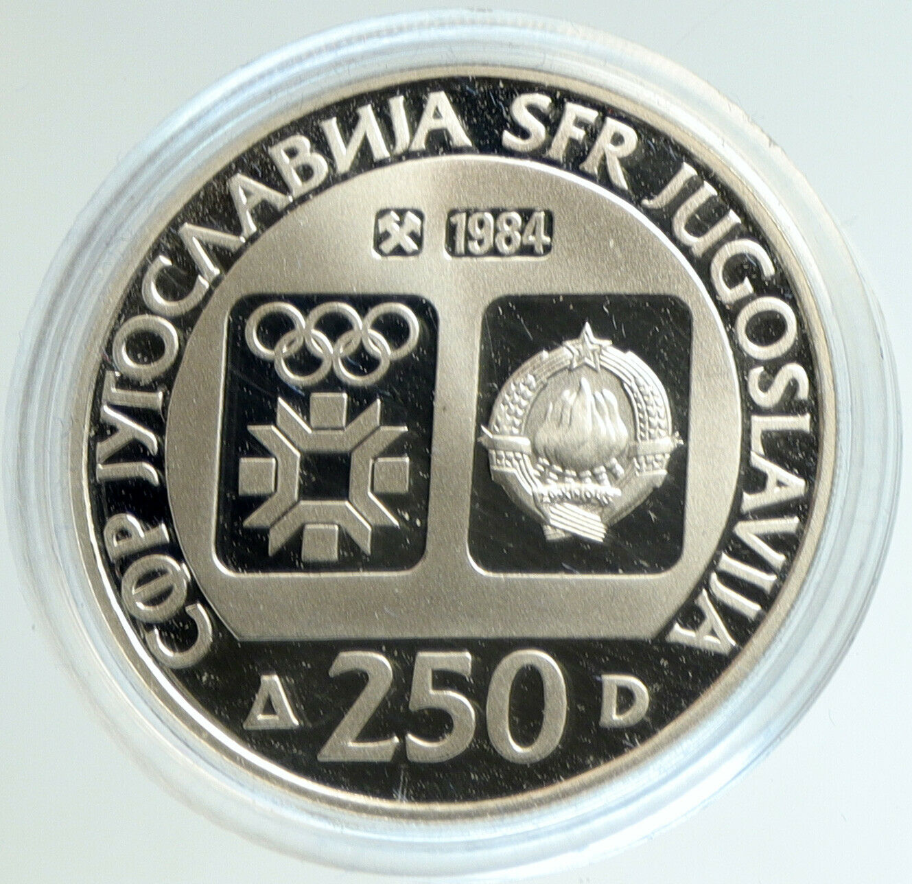 1984 YUGOSLAVIA Olympic Village Jajce SARAJEVO Proof Silver 250 D Coin i103125