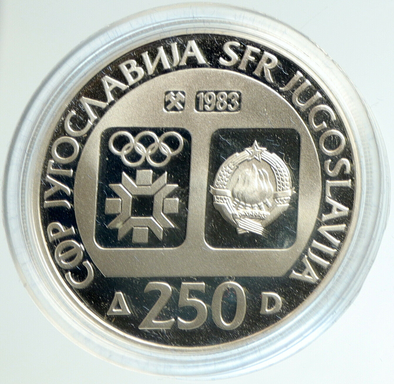 1983 YUGOSLAVIA Olympic SARAJEVO Artifact Proof Silver 250 Dinara Coin i103127