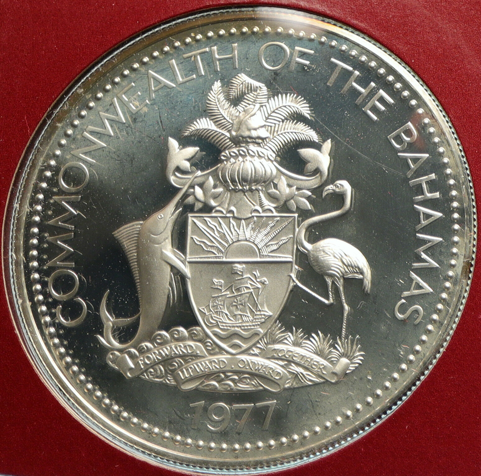 1977 BAHAMAS UK Queen Elizabeth II FLAG Old Proof Silver Coin $5 Coin i103110