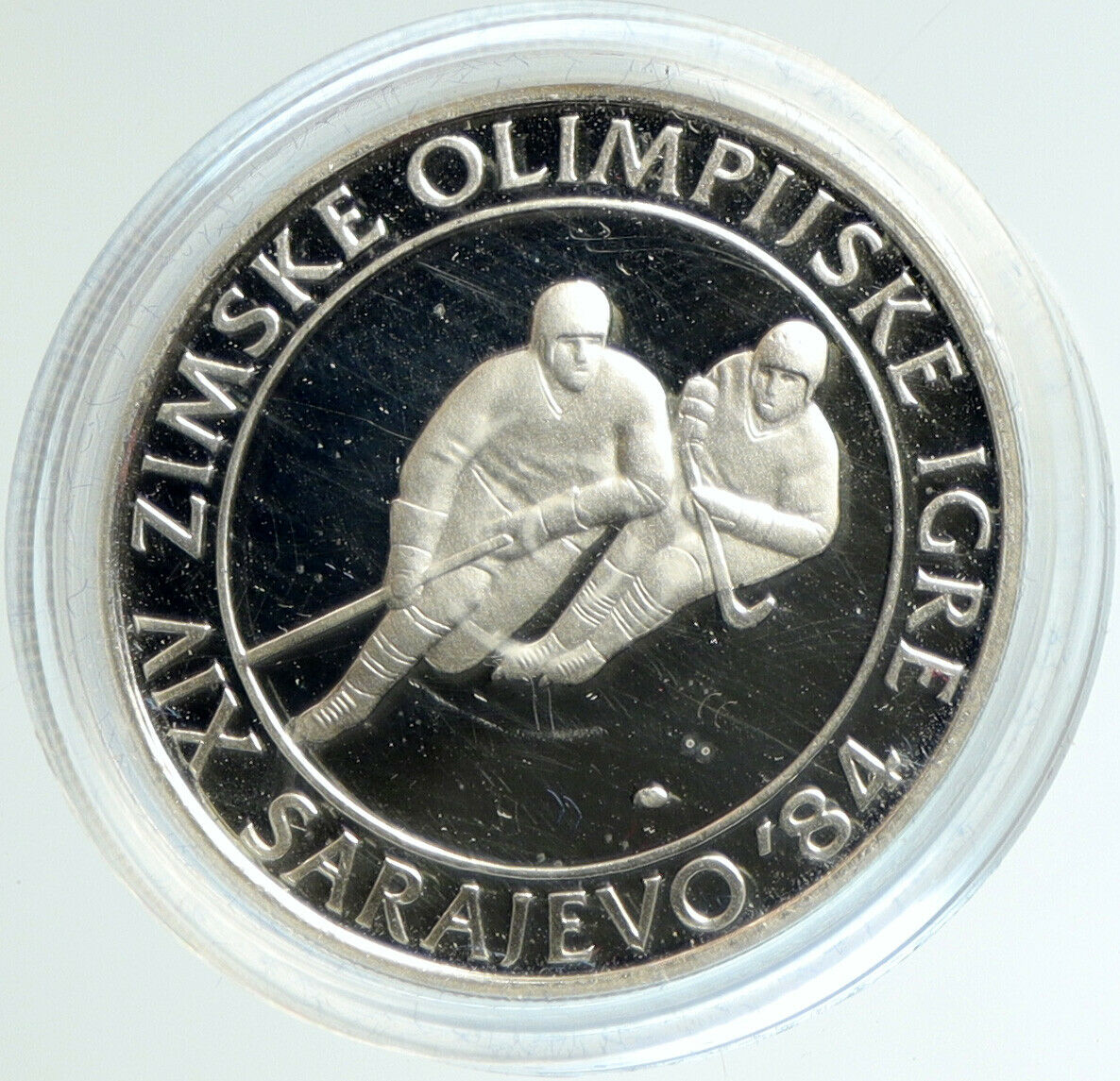 1982 YUGOSLAVIA Sarajevo XIV Olympic ICE HOCKEY Proof Silver 100 D Coin i103119