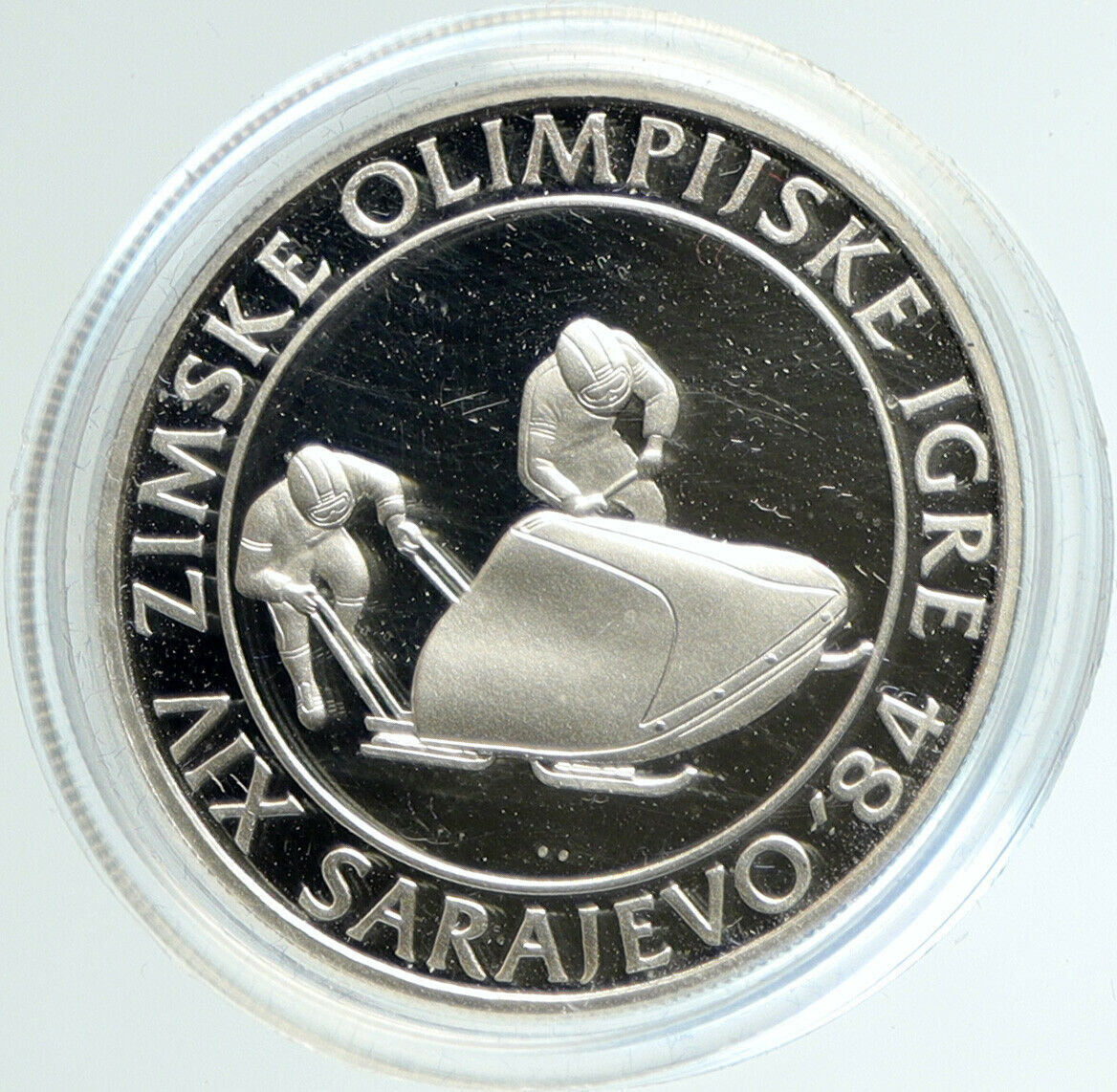 1984 YUGOSLAVIA Sarajevo XIV Olympics Luge Bobsled PROOF Silver 100 Coin i103121