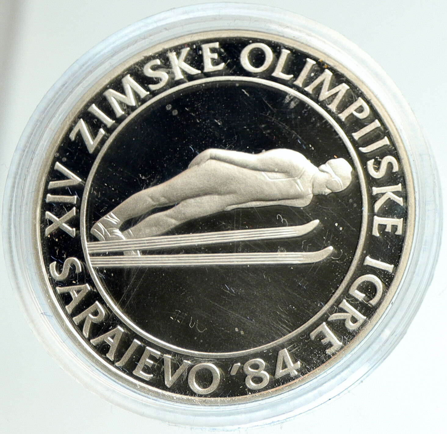 1983 YUGOSLAVIA '84 Olympics SARAJEVO Ski Jumper PROOF Silver 500D Coin i103128