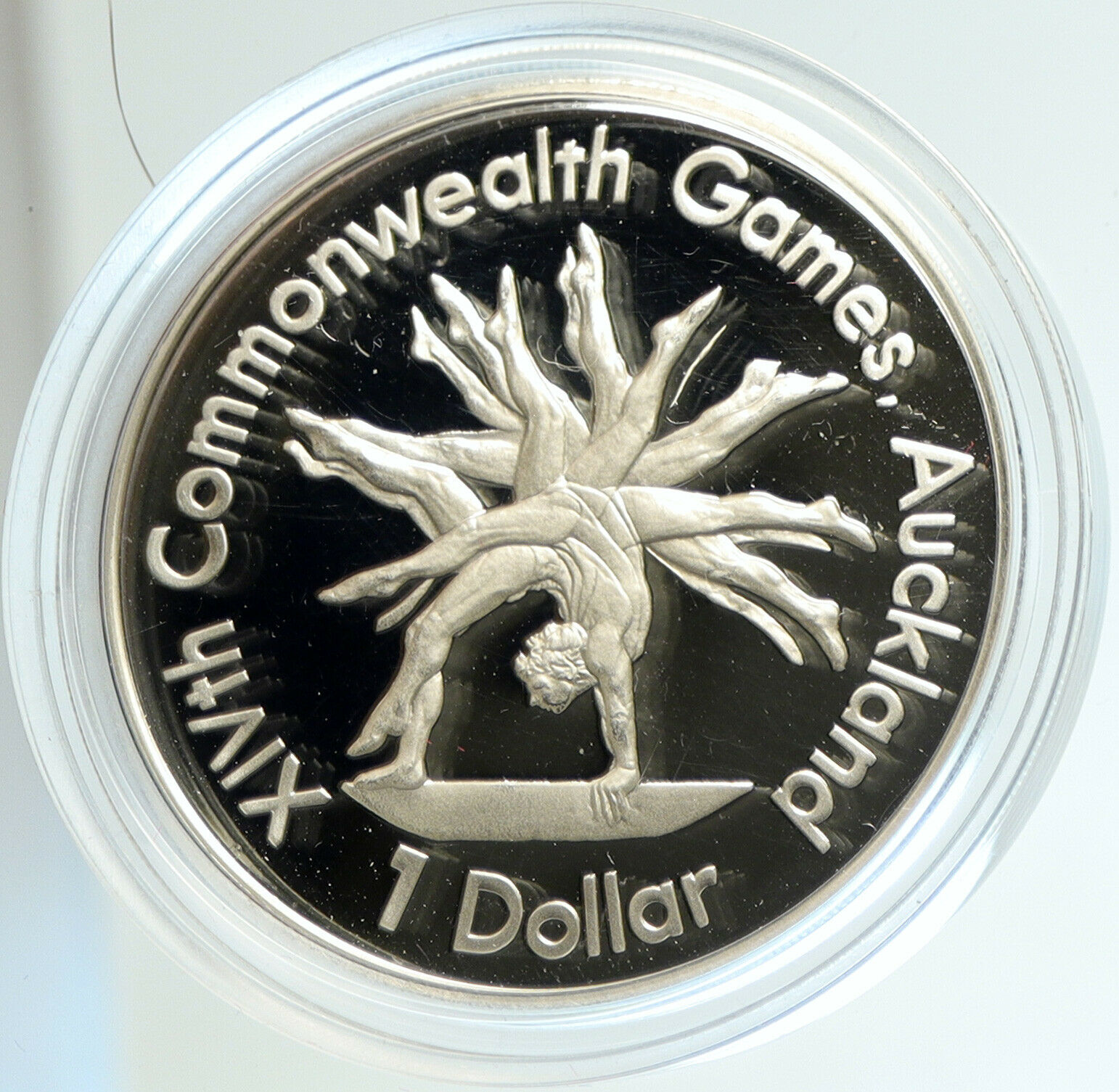 1989 NEW ZEALAND XIV 1990 Commonwealth Game GYMNAST Proof Silver $1 Coin i103141