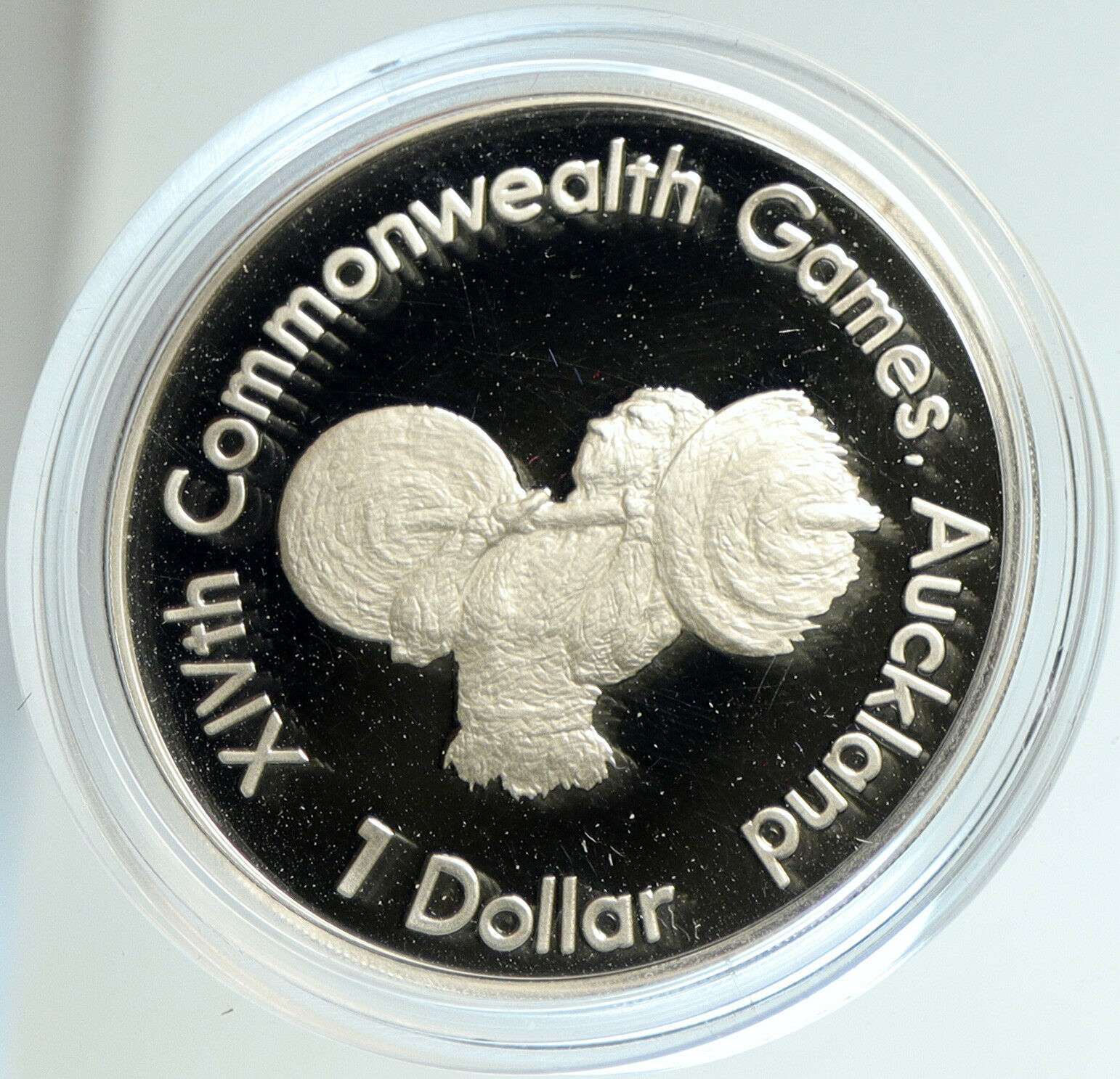 1989 NEW ZEALAND XIV 1990 Commonwealth WEIGHTLIFTING PRF Silver $1 Coin i103138