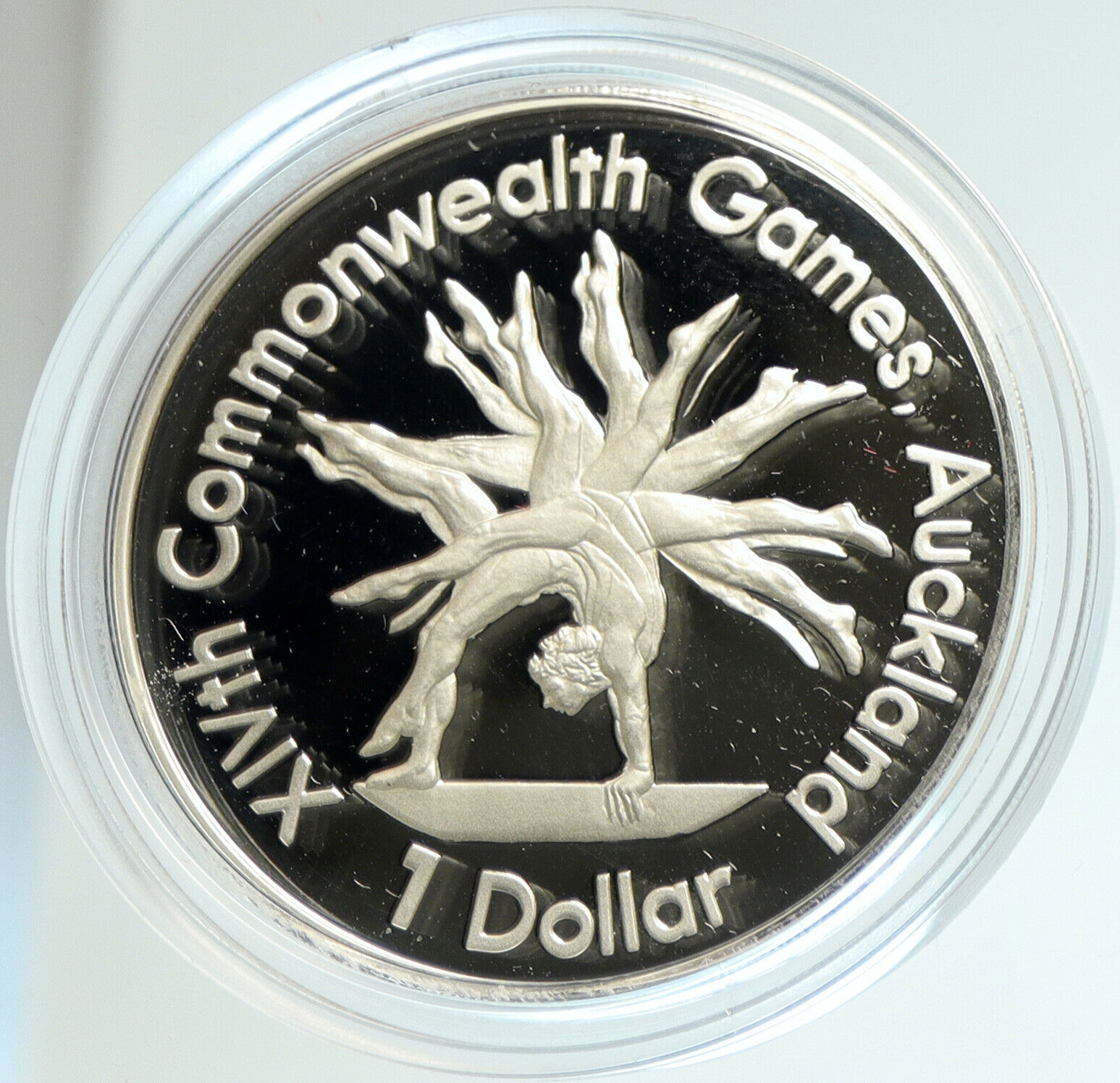 1989 NEW ZEALAND XIV 1990 Commonwealth Game GYMNAST Proof Silver $1 Coin i103136