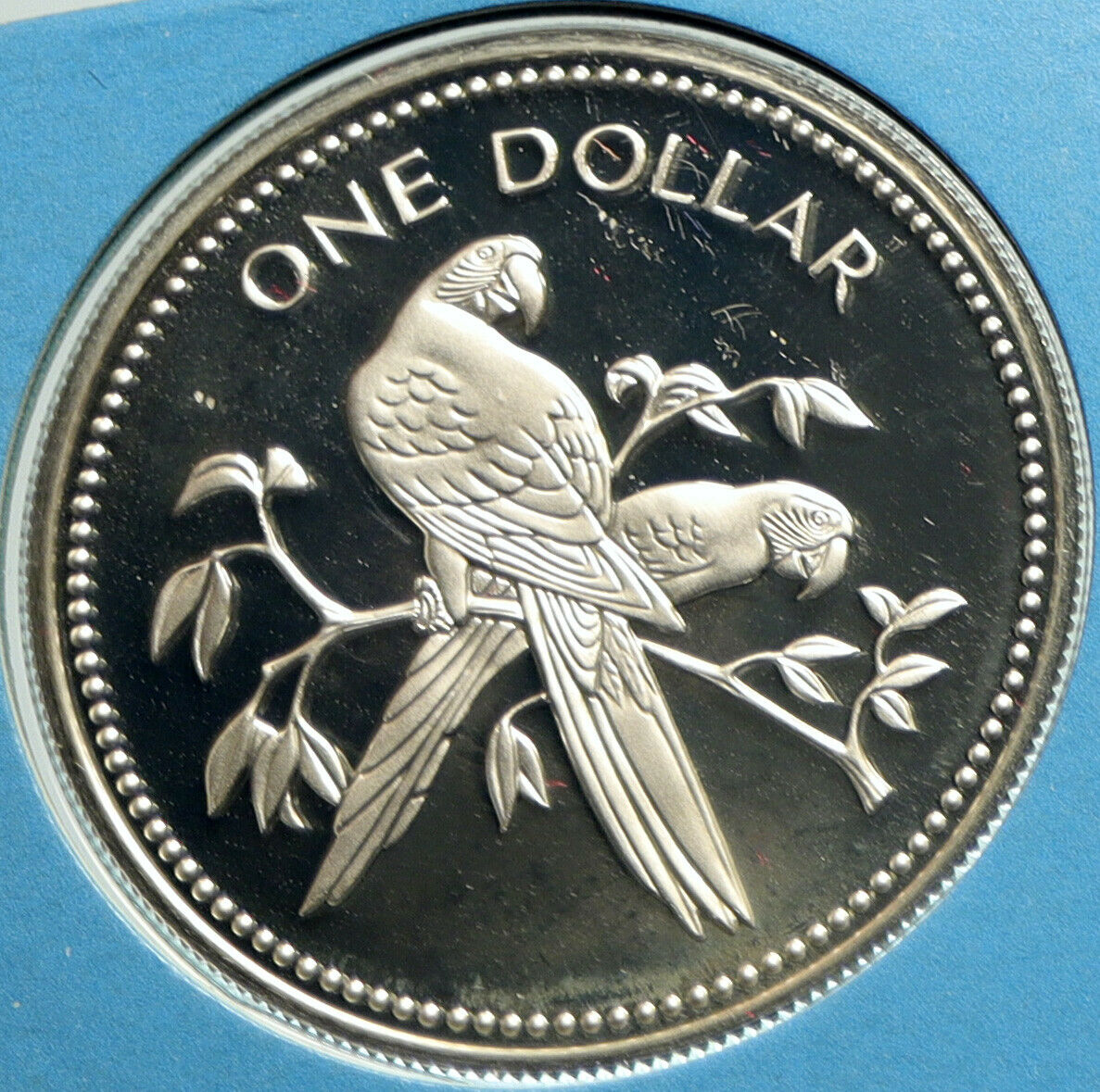 1975 BELIZE Avifauna Scarlet Macaw BIRD Old VINTAGE Proof Silver $1 Coin i103143