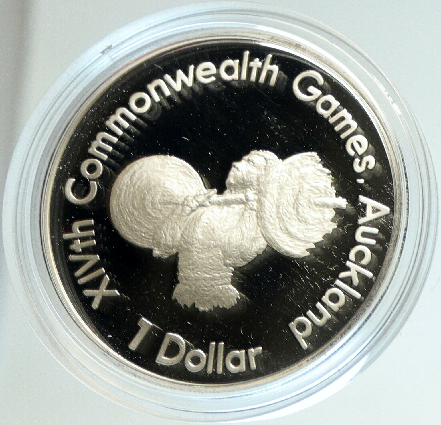 1989 NEW ZEALAND XIV 1990 Commonwealth WEIGHTLIFTING PRF Silver $1 Coin i103137