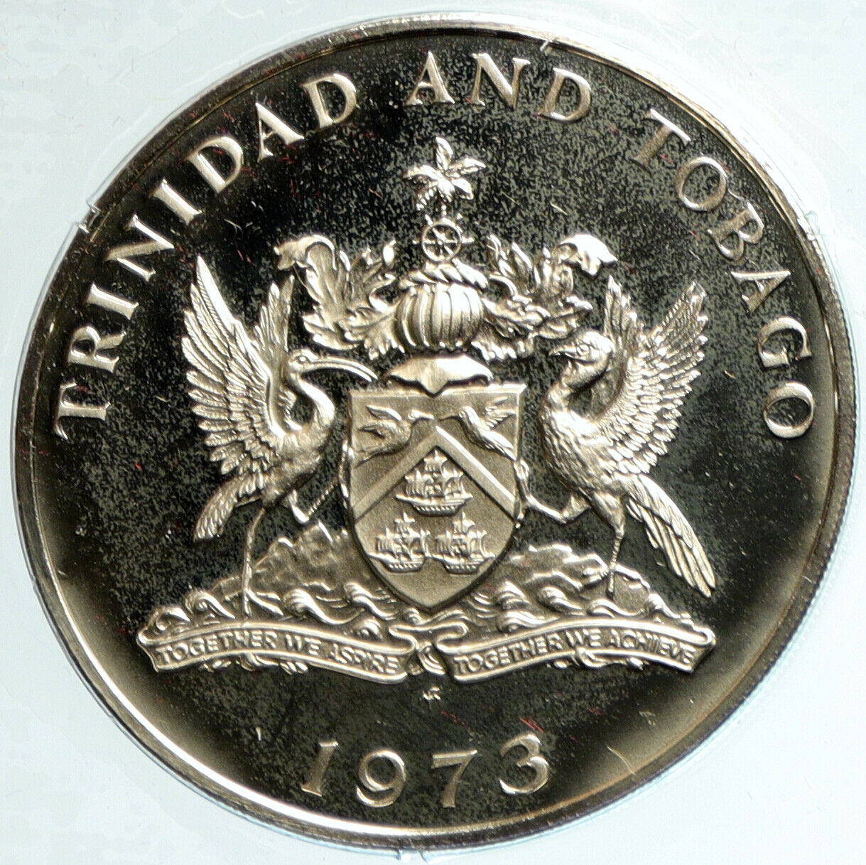 1973 TRINIDAD and TOBAGO Rufous-vented Chachalaca BIRD Proof Dollar Coin i103149