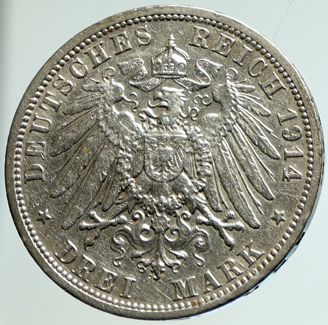 1914A GERMANY GERMAN STATES PRUSSIA WILHELM II Old Silver 3 Mark Coin i103067