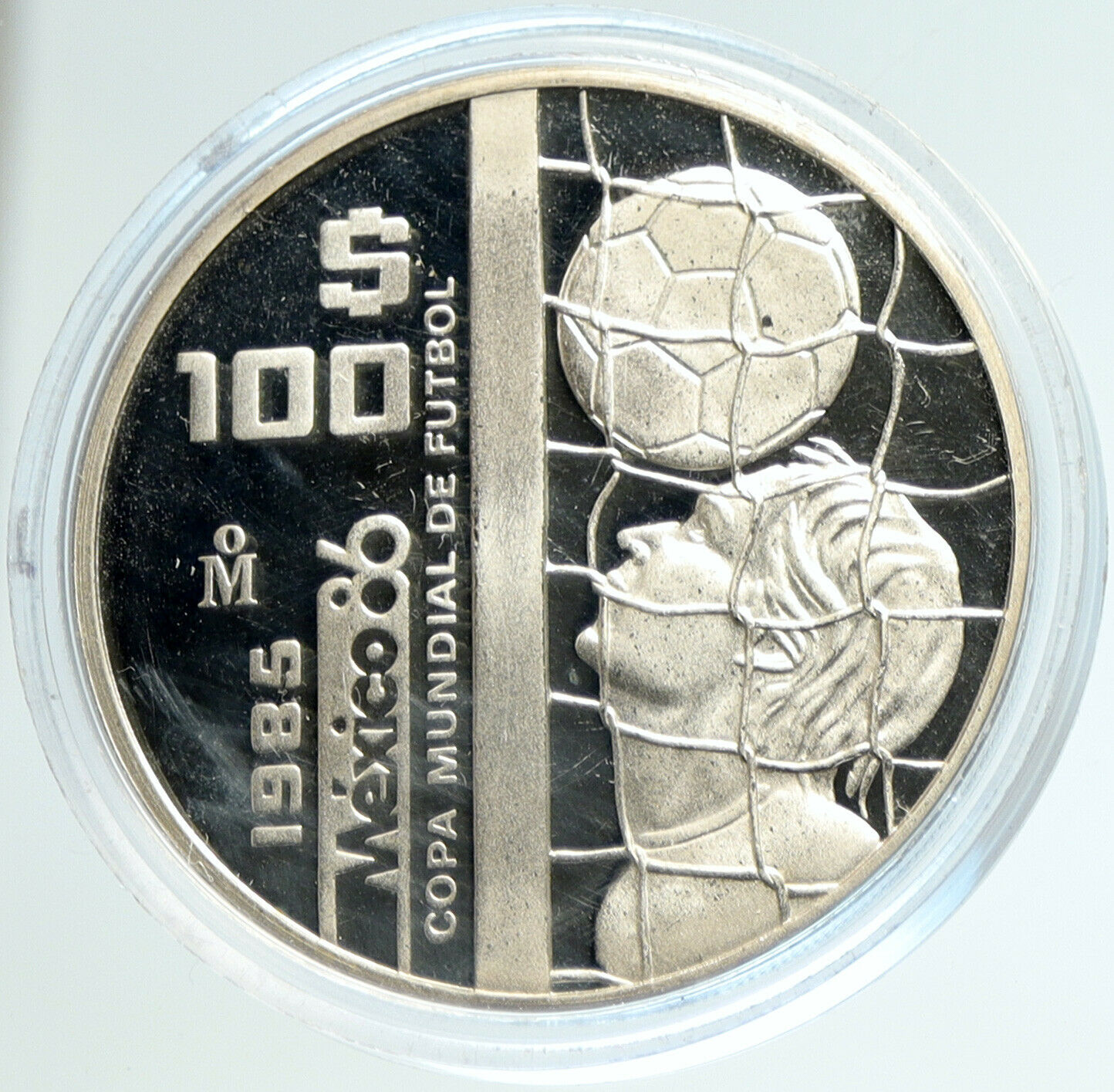 1985 MEXICO FIFA World Cup 1986 Football Soccer Proof Silver 100 Coin i103043