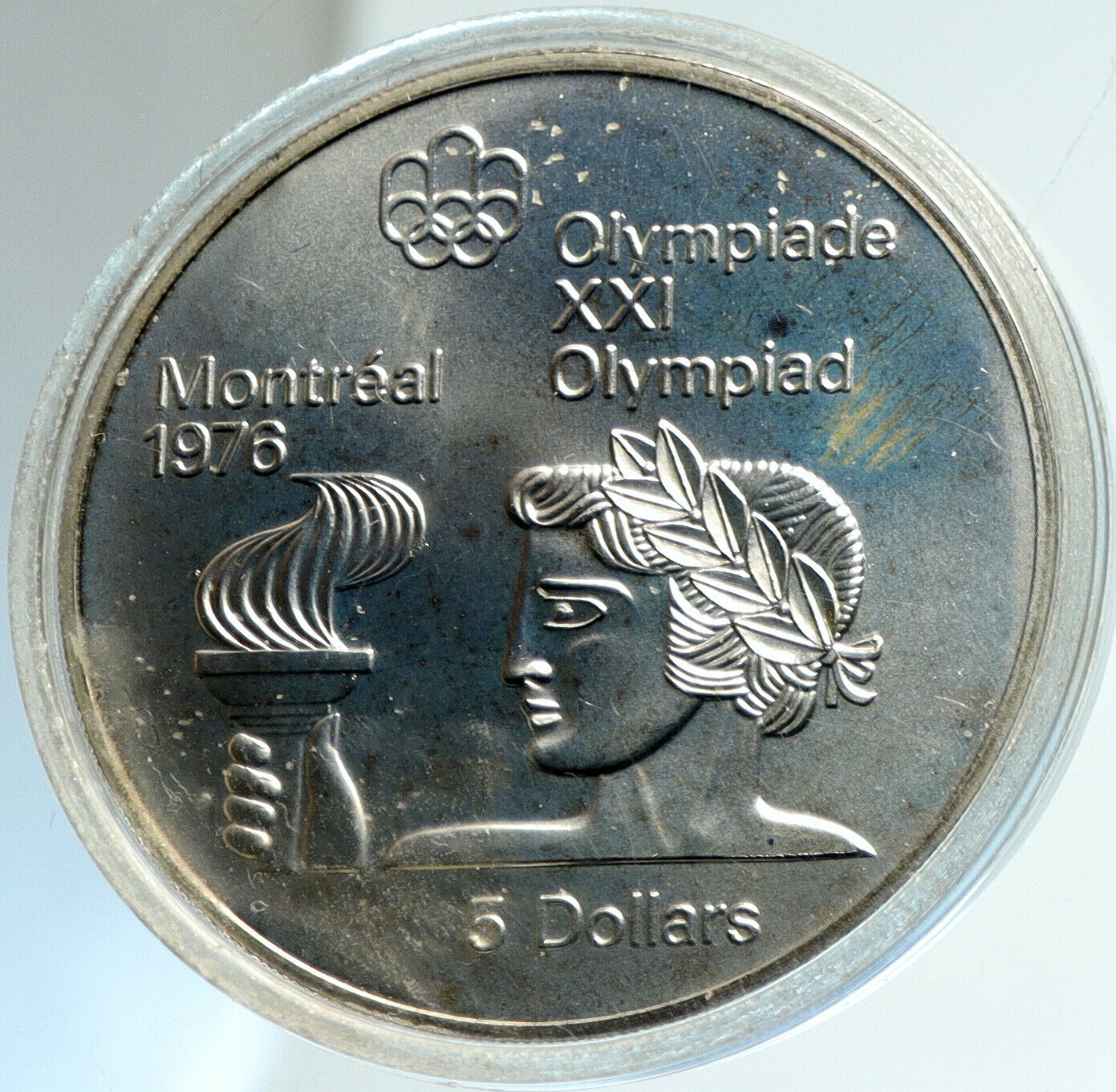 1974 CANADA UK Elizabeth II Olympics Montreal TORCH Proof Silver $5 Coin i103041