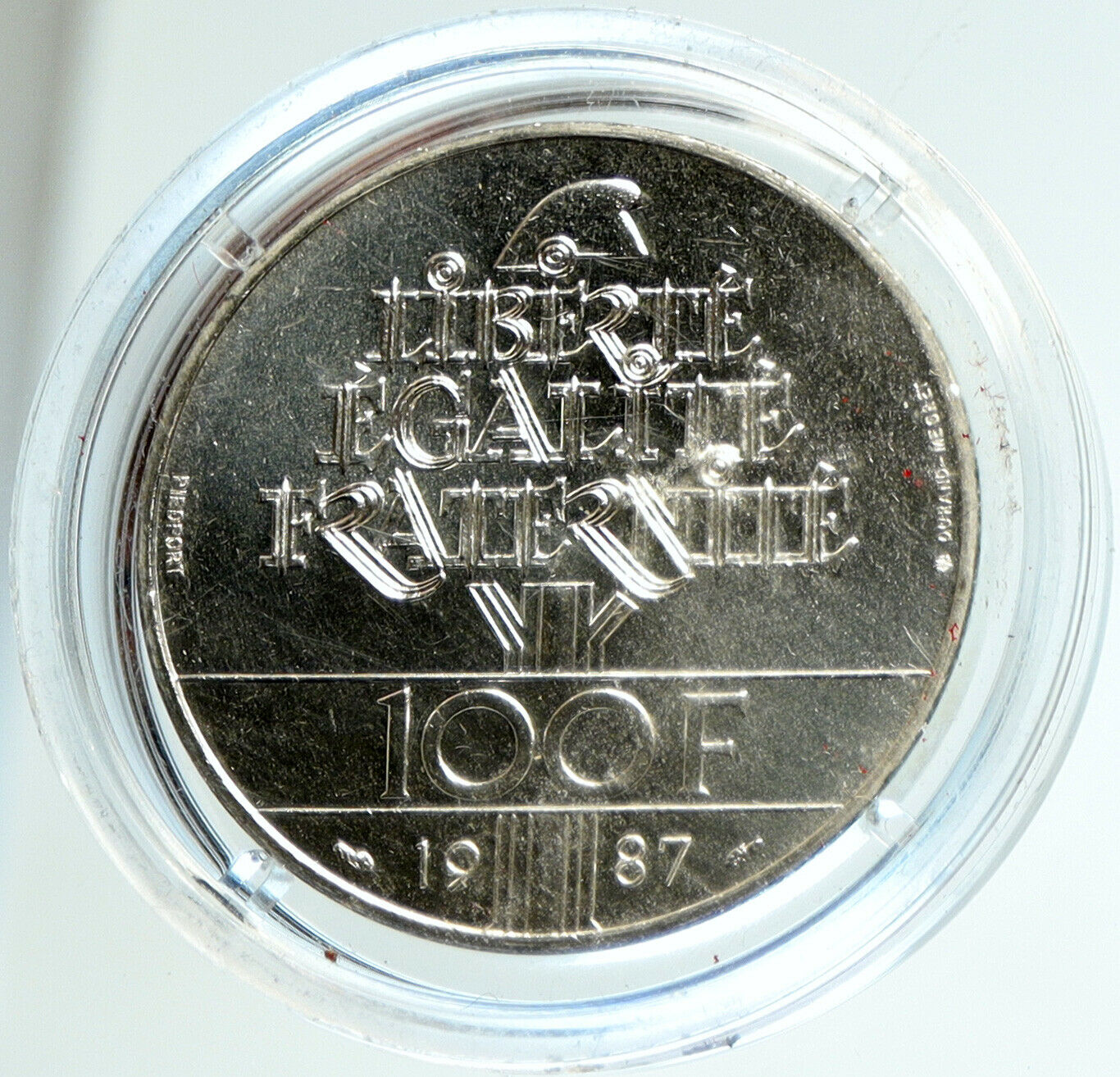 1987 FRANCE La Fayette MOTTO Genuine OLD Silver 100 Francs French Coin i103044