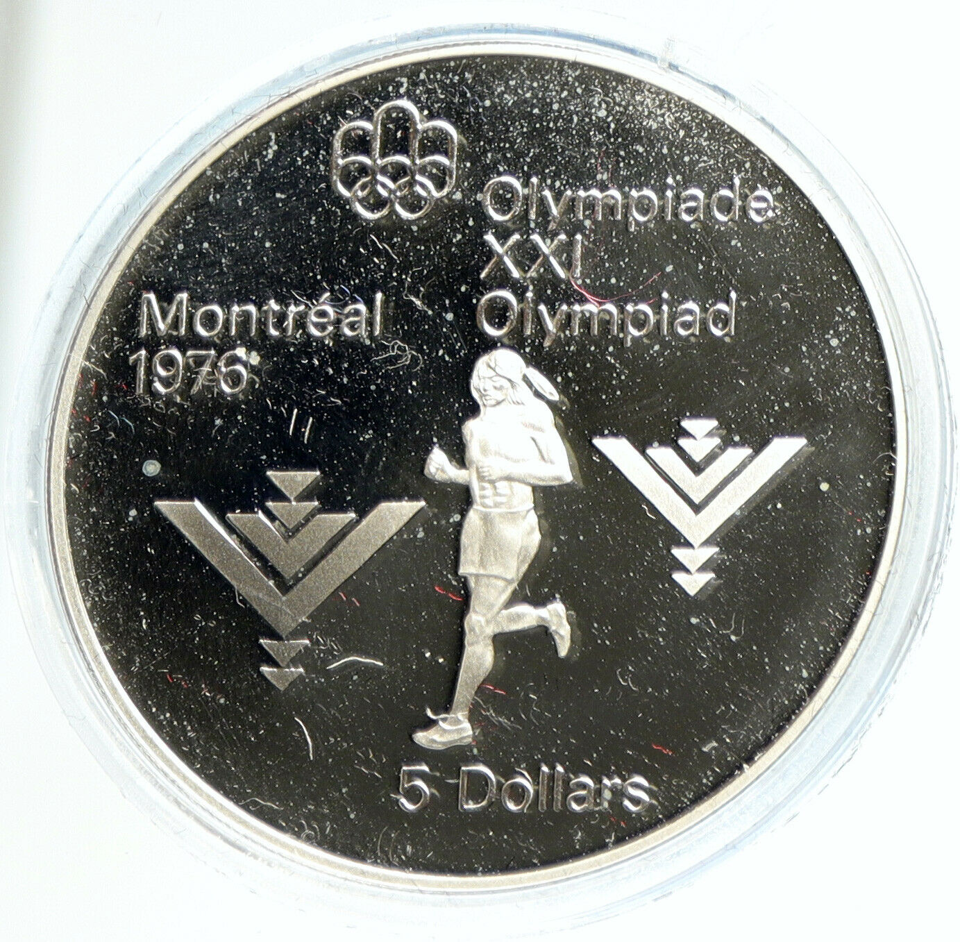 1975 CANADA Elizabeth II Olympics Marathon Athlete Proof Silver $5 Coin i103049