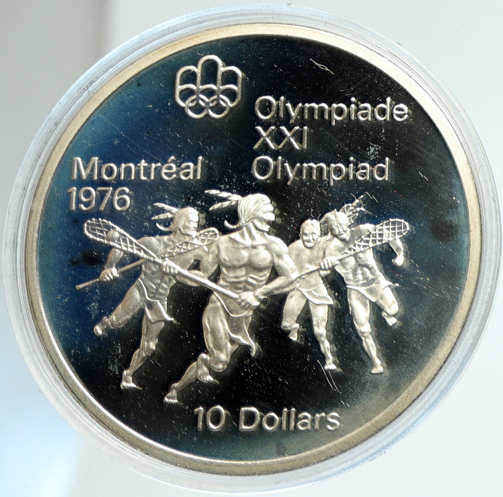 1974 CANADA Elizabeth II Olympics Montreal Lacrosse PRF Silver $10 Coin i103059