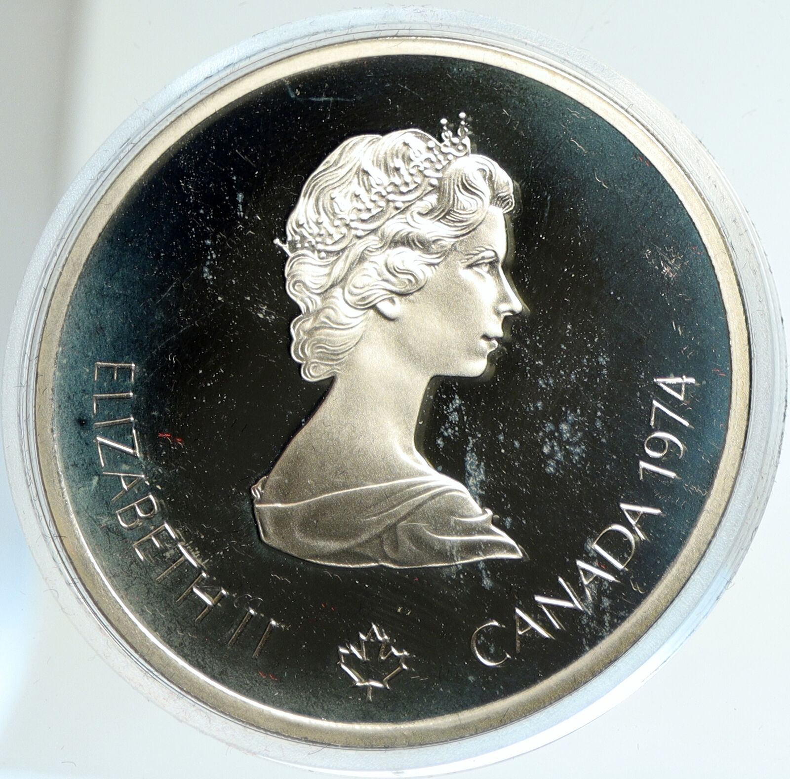 1974 CANADA Elizabeth II Olympics Montreal Lacrosse PRF Silver $10 Coin i103059