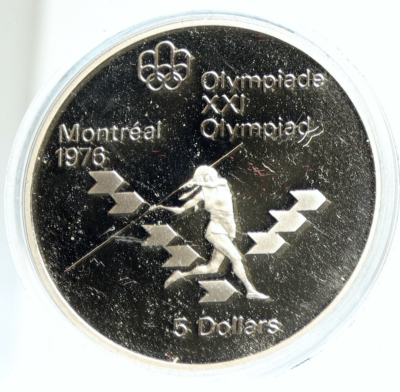 1975 CANADA Elizabeth II Olympics Javelin Athlete PROOF Silver $5 Coin i103050