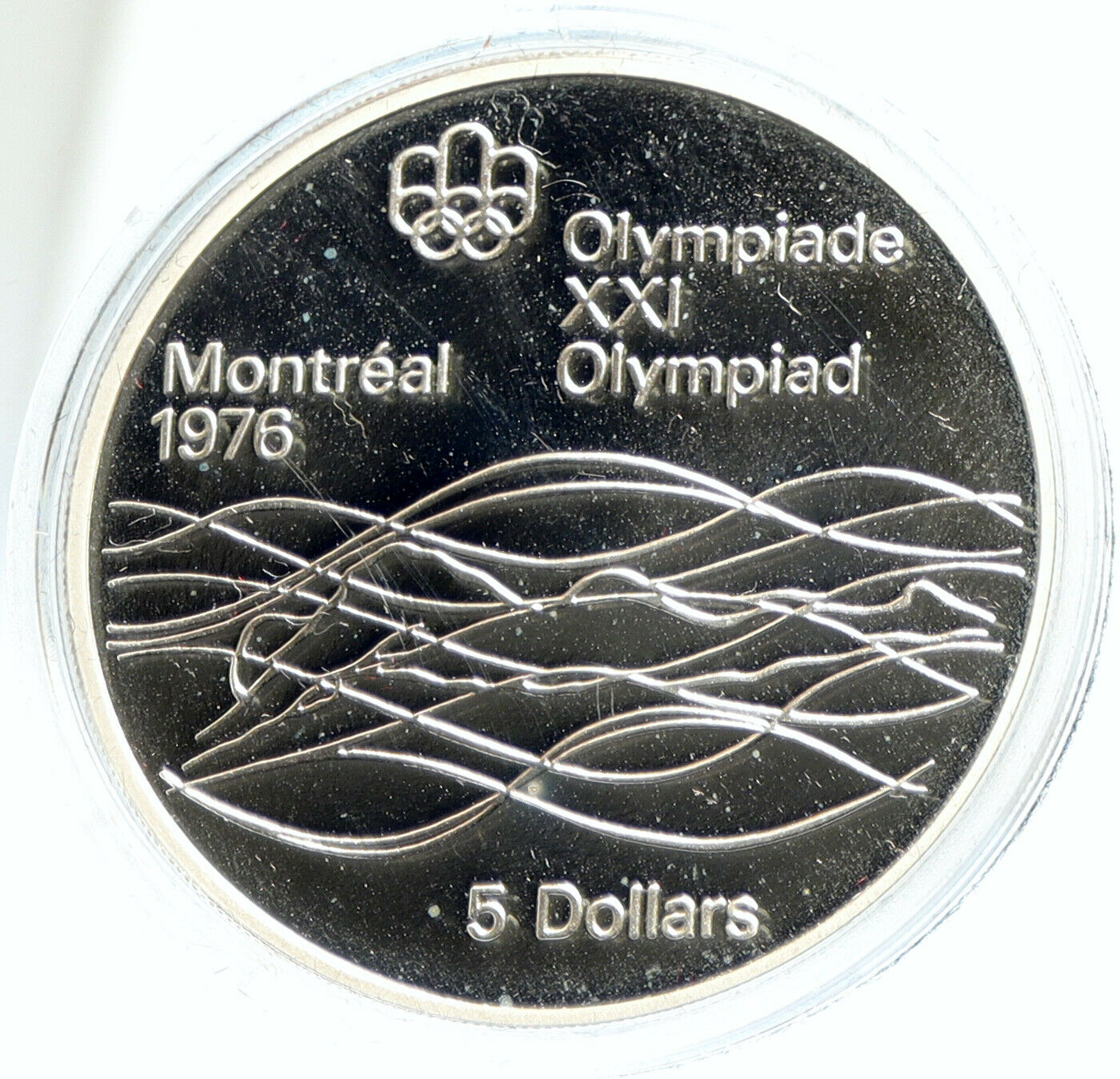 1975 CANADA Elizabeth II Olympics Montreal Swimming PROOF Silver $5 Coin i103053