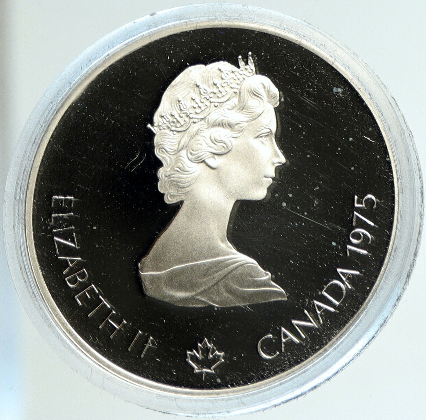 1975 CANADA Elizabeth II Olympics Montreal Swimming PROOF Silver $5 Coin i103053