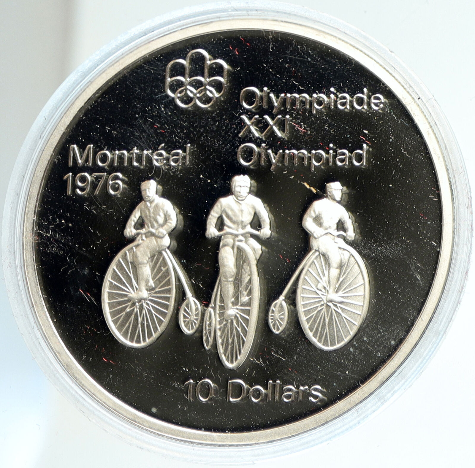 1974 CANADA UK Elizabeth II Olympics Montreal Cycle PROOF Silver 10 Coin i103060