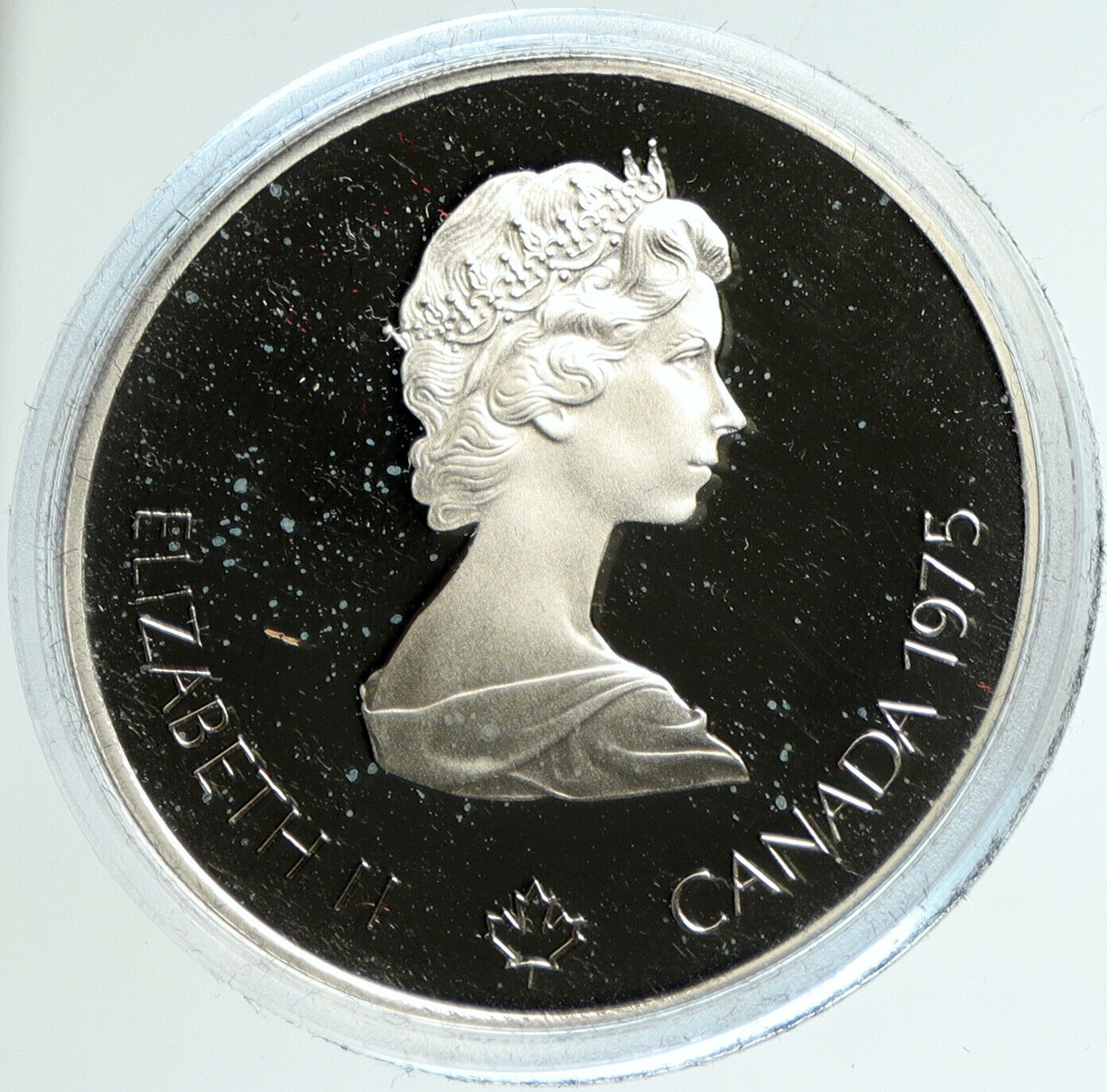 1975 CANADA UK Elizabeth II Olympics Montreal Diving PRF Silver $5 Coin i103052