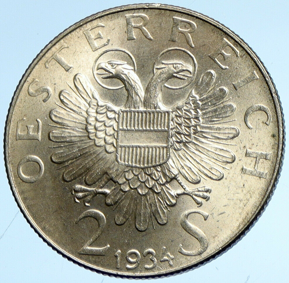 1934 AUSTRIA Hero Engelbert Dollfuss Eagle OLD Silver 2 Shilling Coin i102884