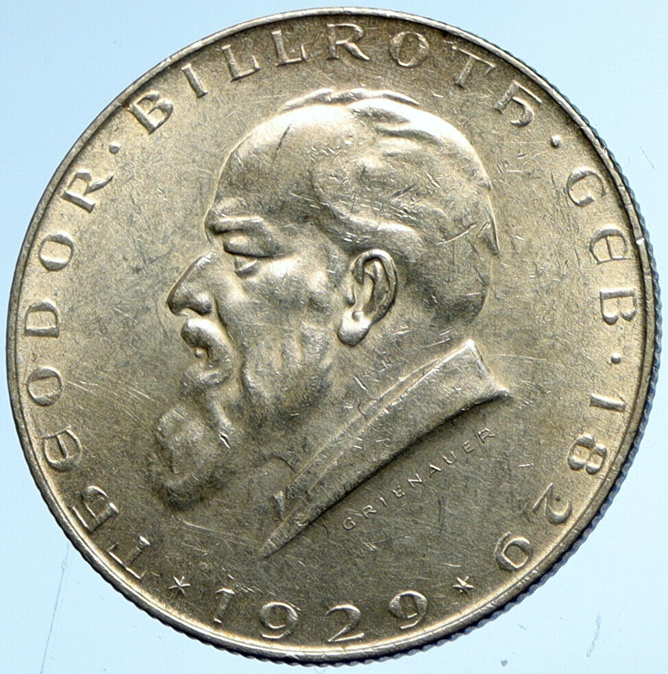 1929 AUSTRIA w Surgeon Theodor Billroth VINTAGE Silver 2 Shilling Coin i102887