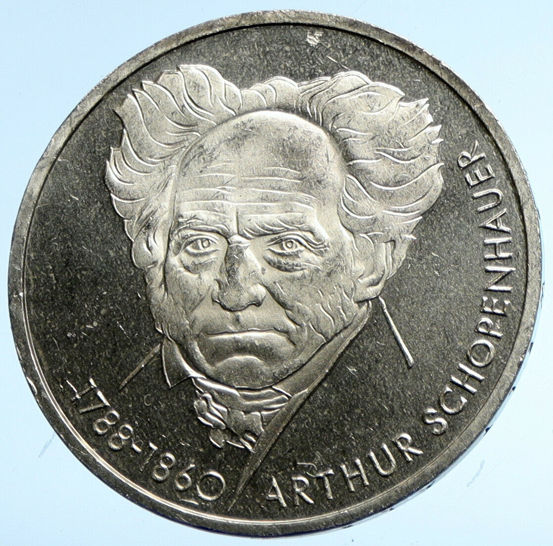 1988 GERMANY Philosopher Arthur Schopenhauer Proof Silver 10 Mark Coin i102880