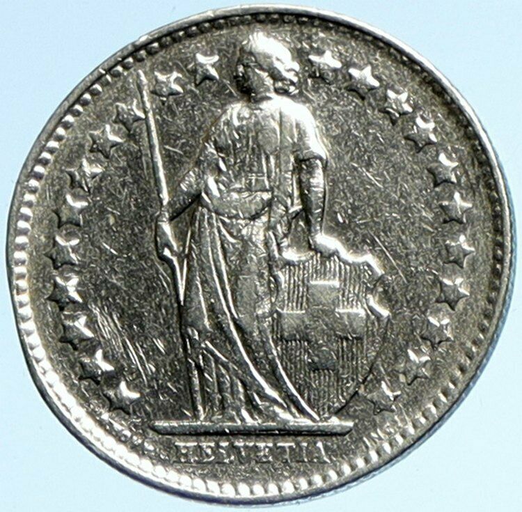 1951 B SWITZERLAND HELVETIA Symbolize SWISS Nation SILVER 1/2 Franc Coin i102848