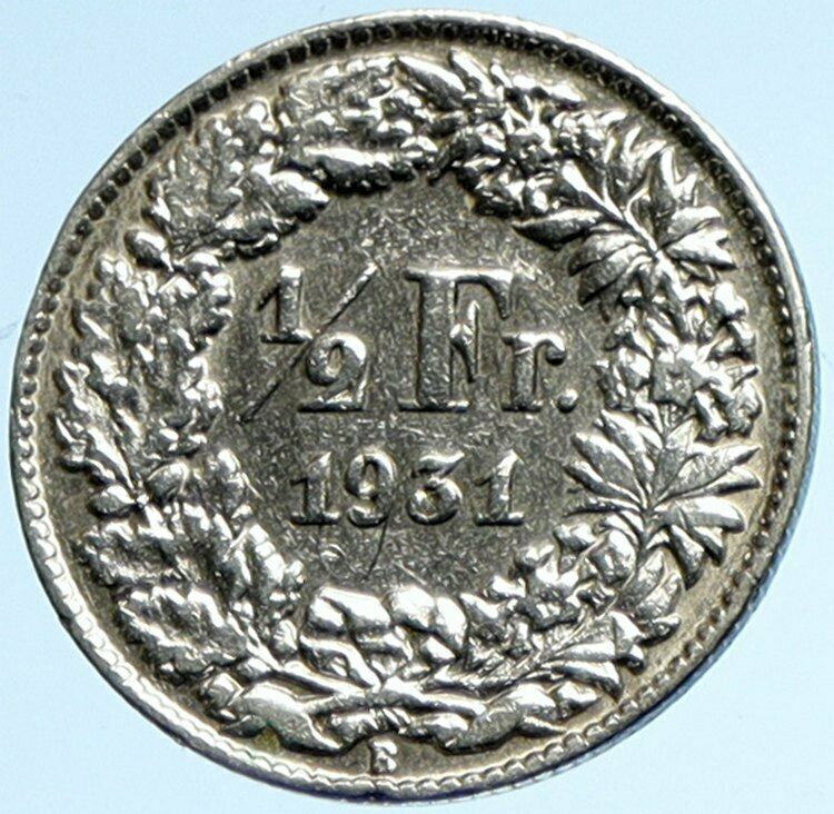 1951 B SWITZERLAND HELVETIA Symbolize SWISS Nation SILVER 1/2 Franc Coin i102848