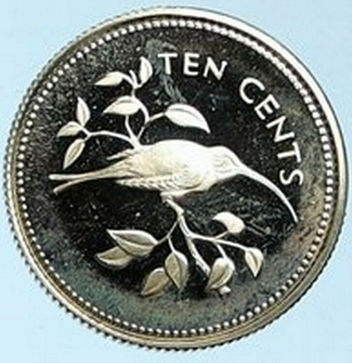 1974 BELIZE Avifauna Long-tailed HERMIT BIRD Proof Silver 10 Cents Coin i102804