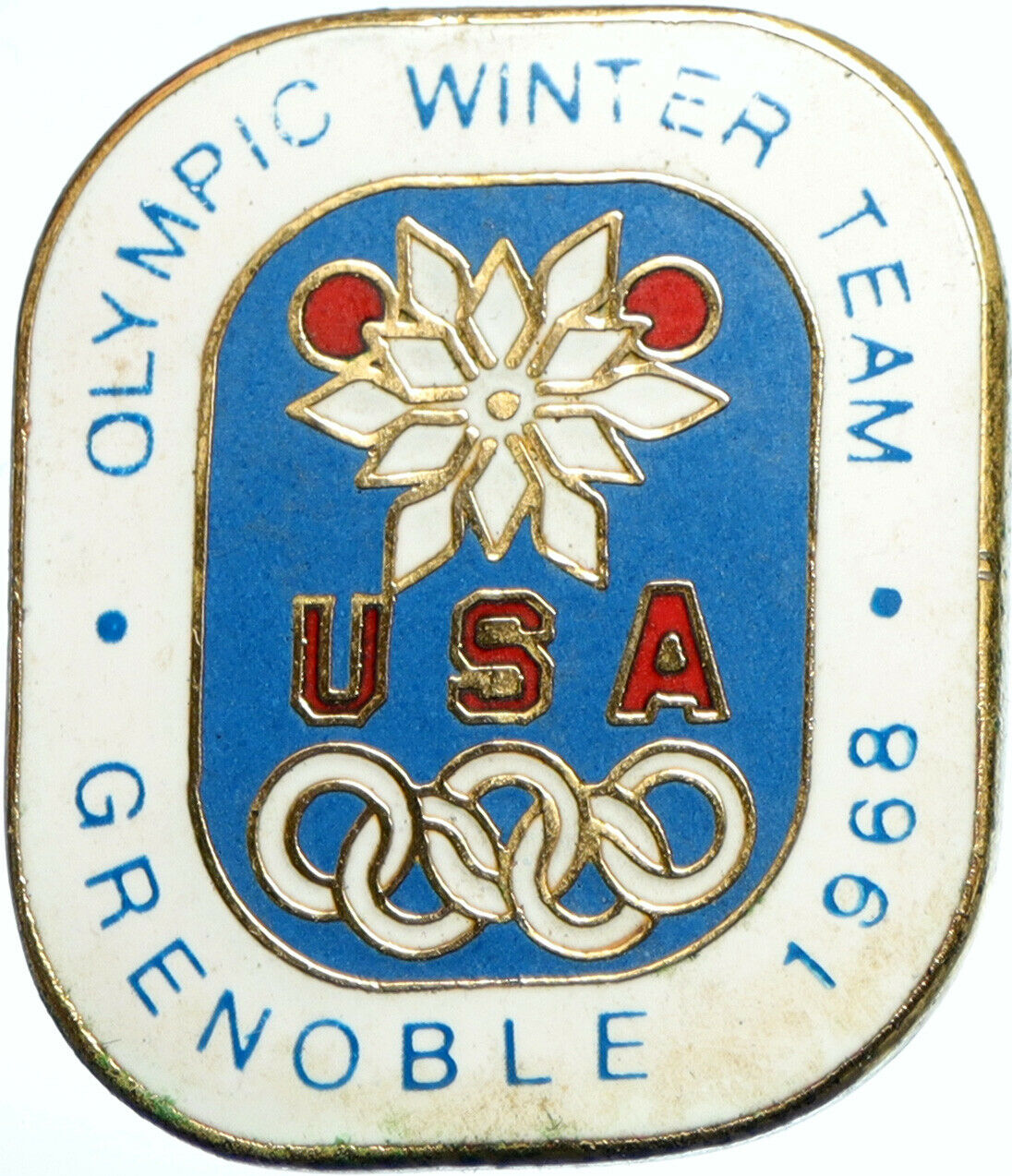 1968 USA TEAM French Winter Olympics Grenoble VINTAGE Old Badge Medal i102836