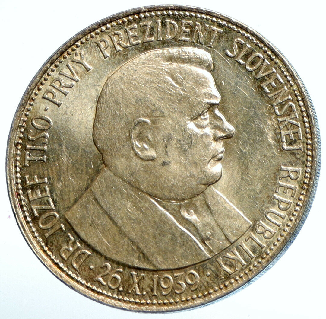 1939 SLOVAKIA REPUBLIC Jozef Tiso VINTAGE Silver 20 Korun Slovakian Coin i102929