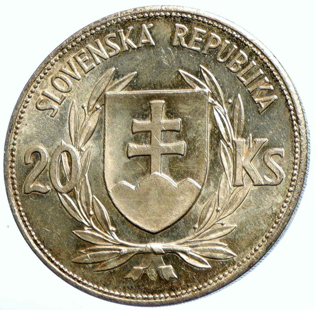 1939 SLOVAKIA REPUBLIC Jozef Tiso VINTAGE Silver 20 Korun Slovakian Coin i102929