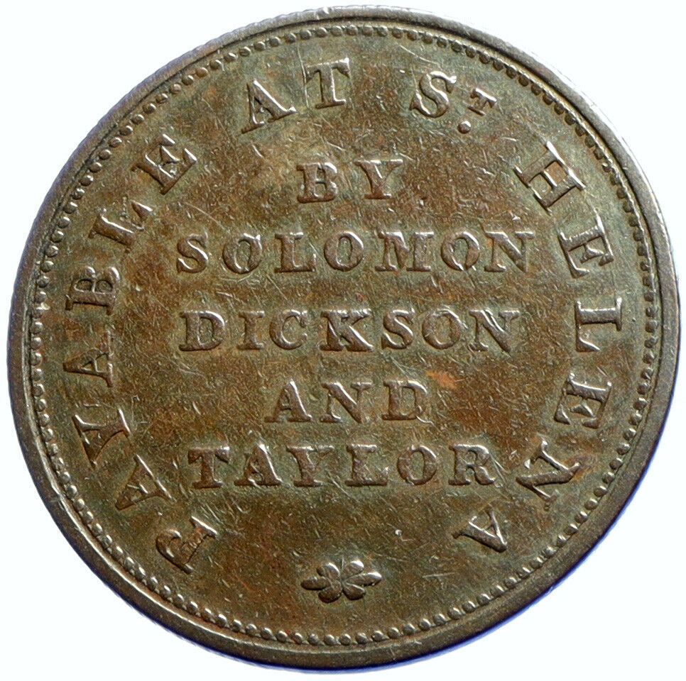 1821 SAINT HELENA UK British SOLOMON DICKSON TAYLOR 1/2 Half Penny Coin i102921