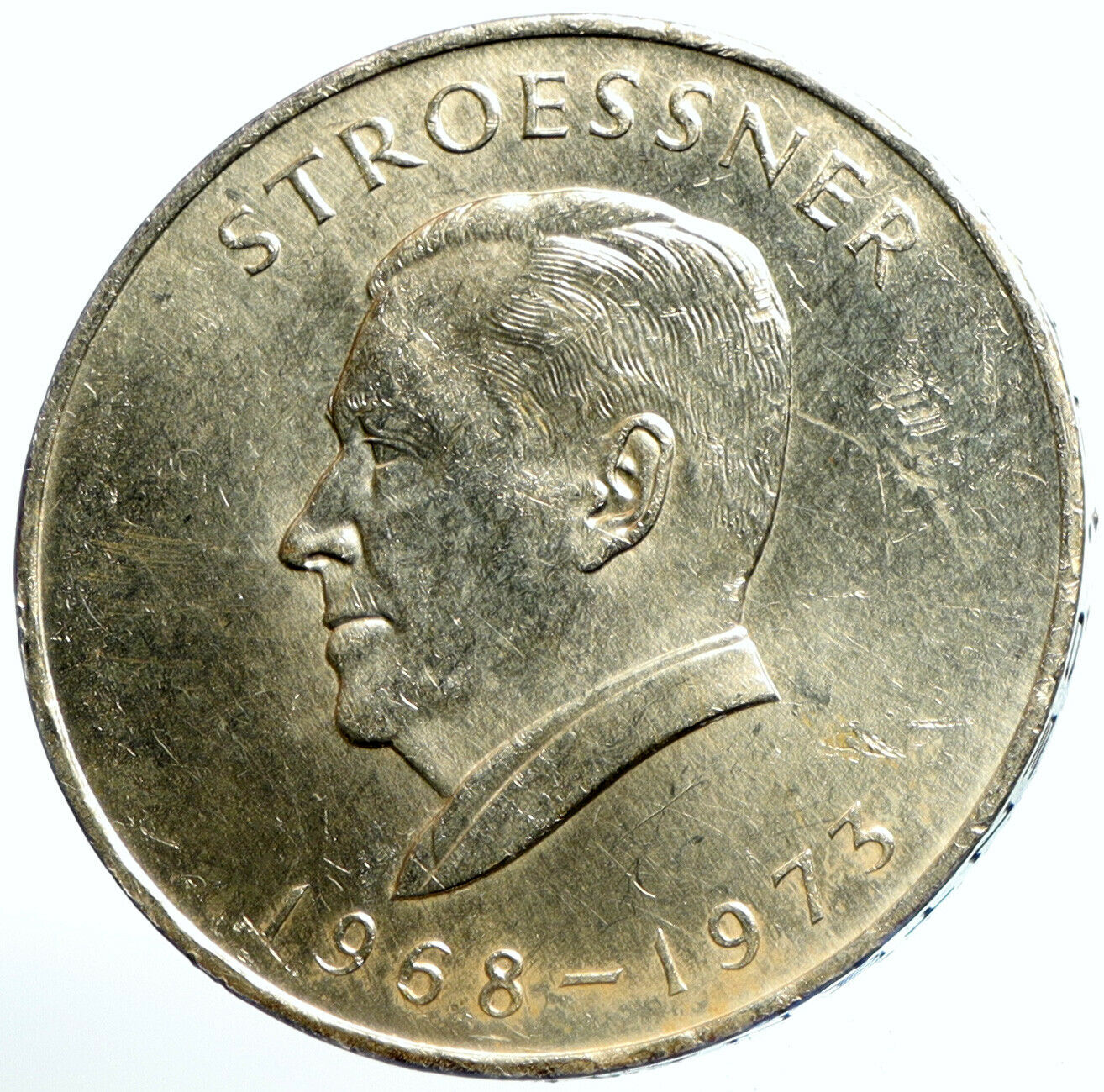 1973 PARAGUAY President Stroessner Genuine OLD Silver 300 Guaranies Coin i102926