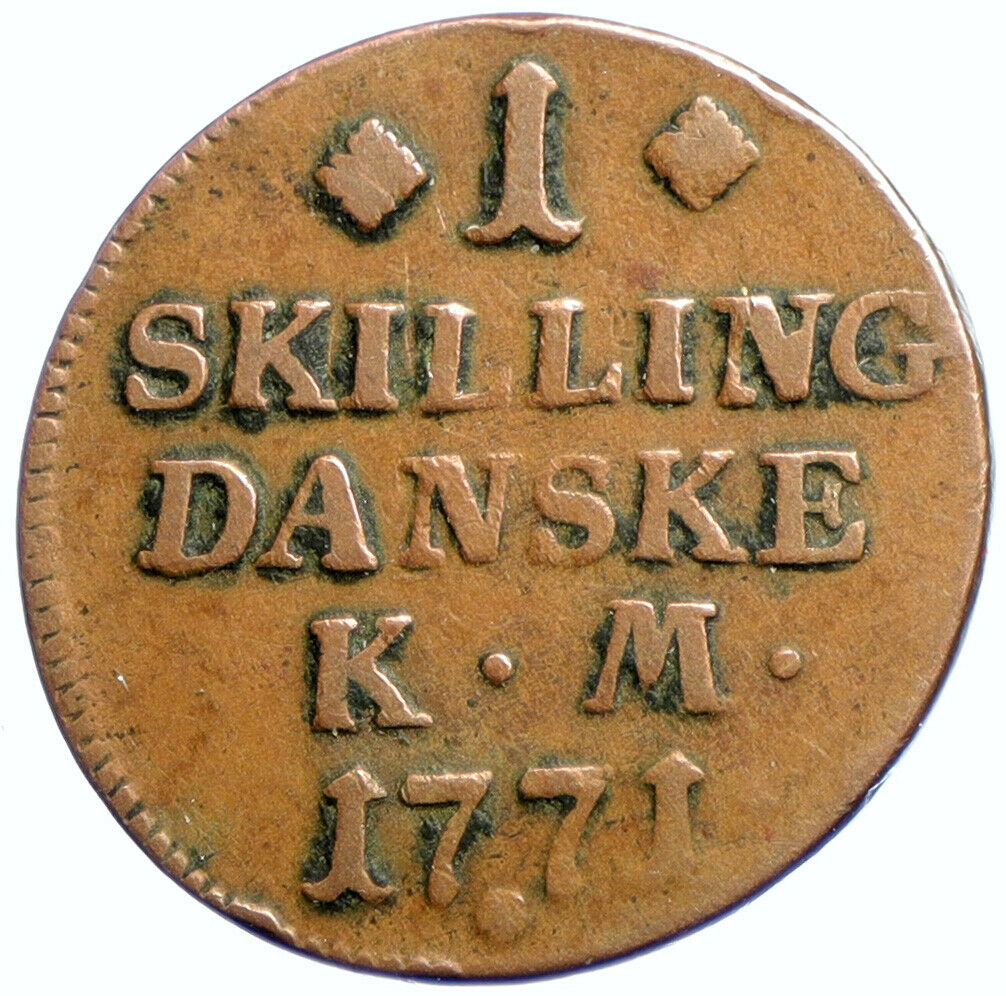 1771-79 DENMARK King Christian VII Antique OLD 1 Skilling Dansk Coin i102908