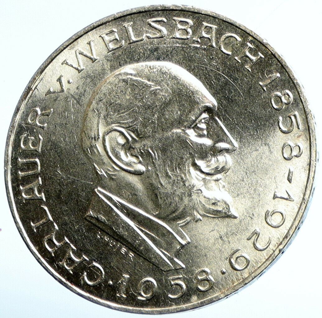 1958 AUSTRIA Chemist Auer von Welsbach Antique Silver 25 Schilling Coin i102915