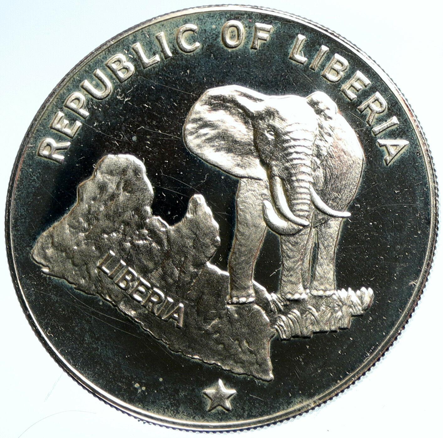 1975 LIBERIA State Map with Elephant OLD VINTAGE Proof Silver $5 Coin i102892