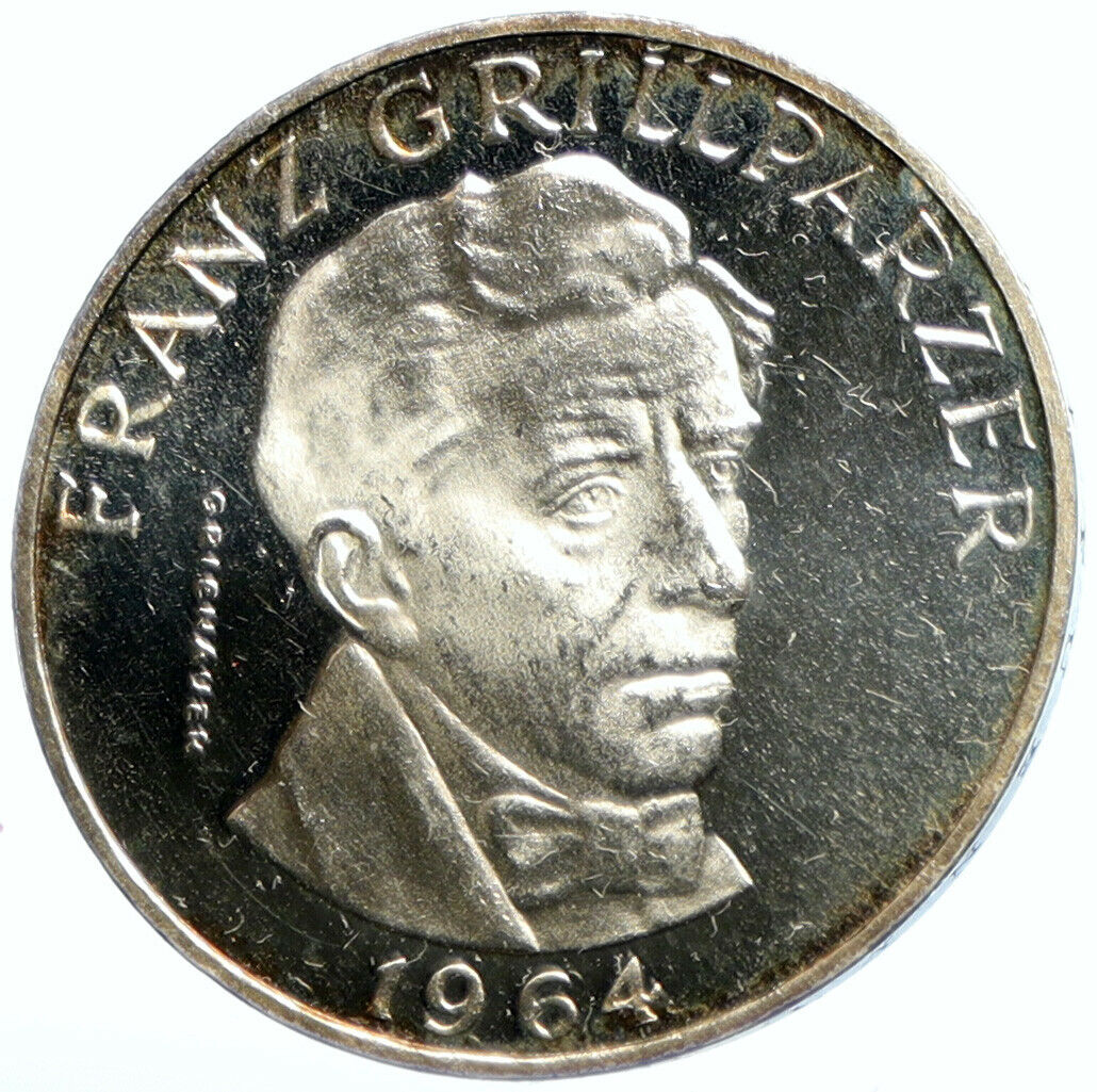 1964 AUSTRIA w/ Writer Franz Grillparzer PROOF Silver 25 Schilling Coin i102918