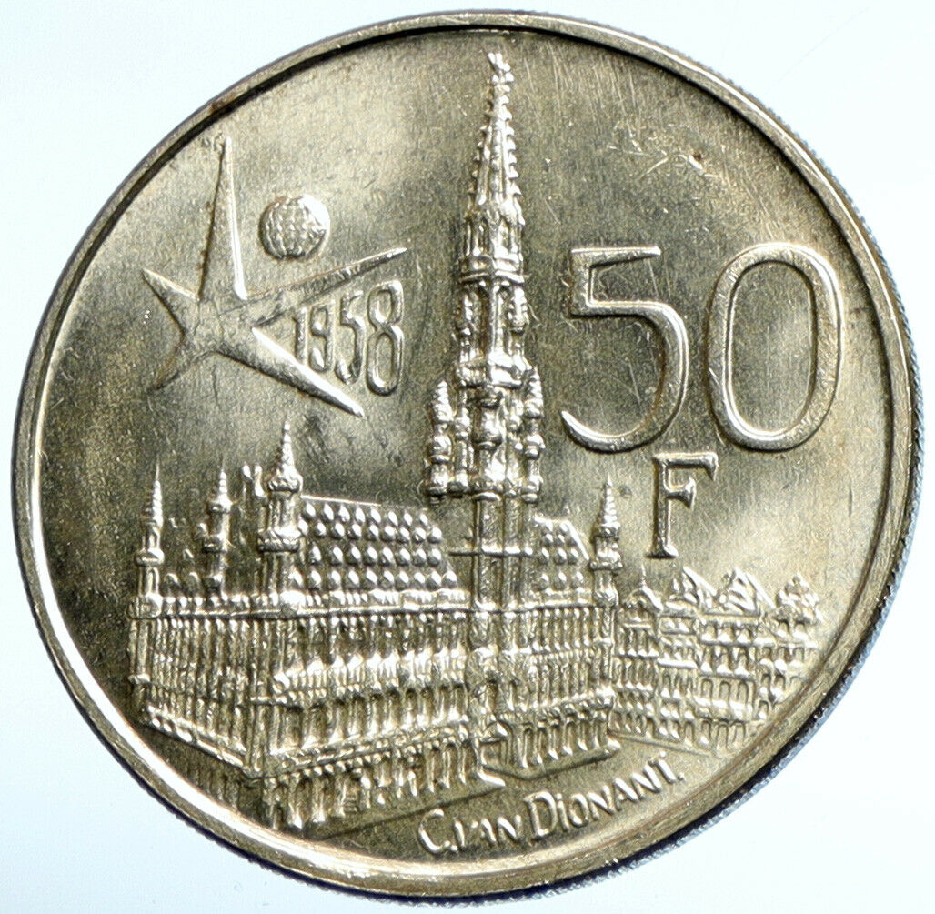 1958 BELGIUM BRUSSELS WORLD's FAIR 58 Baudouin BU Silver 50 Francs Coin i102919