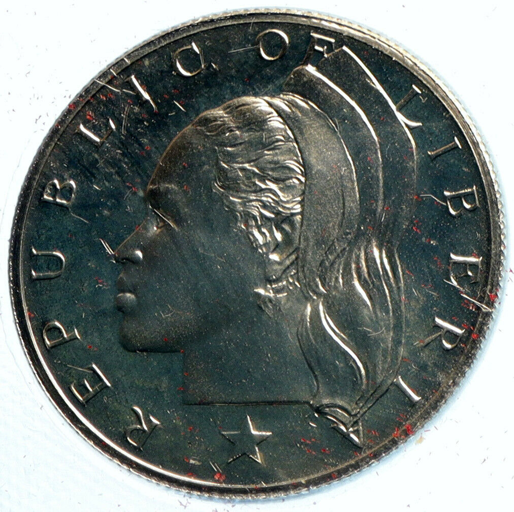 1975 LIBERIAN LIBERIA African Woman Vintage OLD Proof 50 Cents Coin i102894