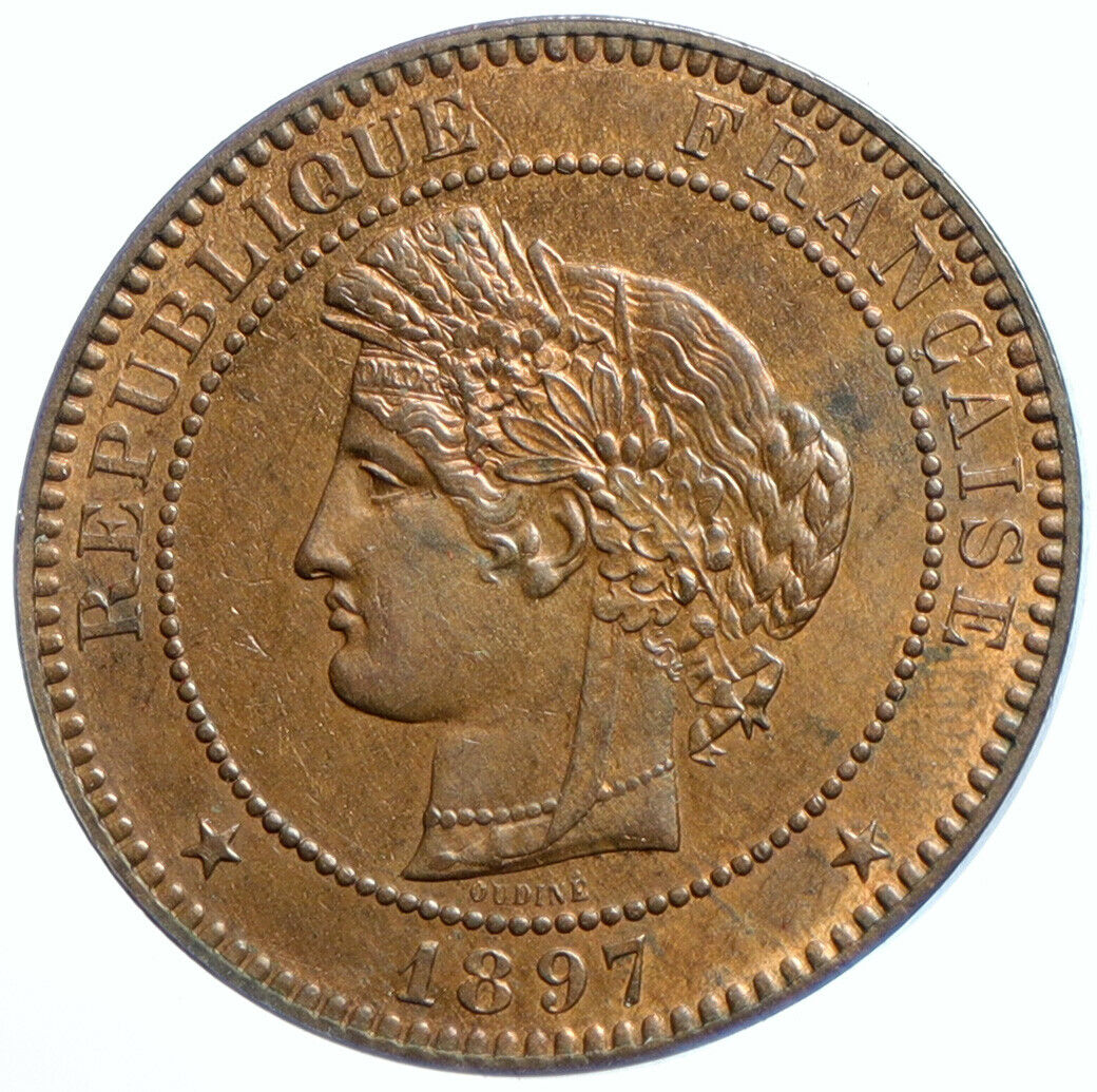 1897 FRANCE Fertility Goddess Ceres OLD Antique 10 Centimes French Coin i102895