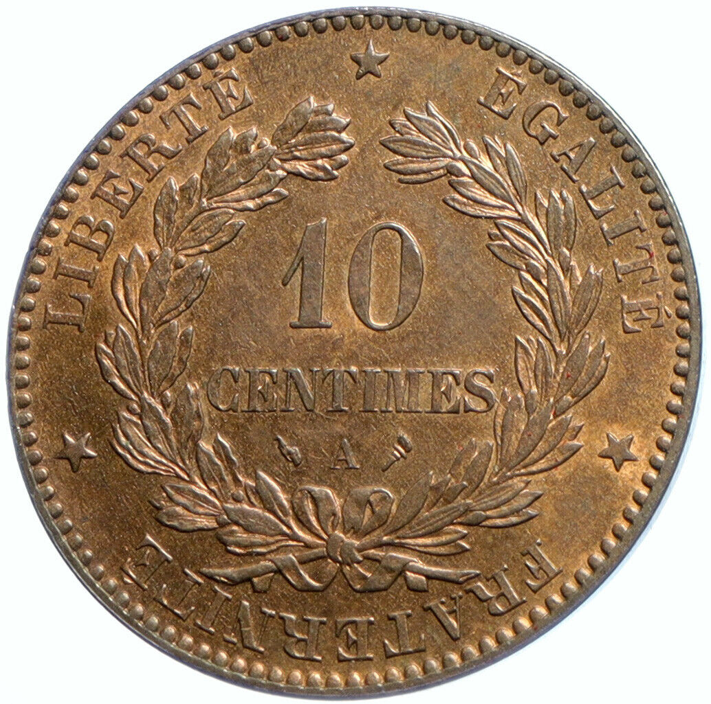 1897 FRANCE Fertility Goddess Ceres OLD Antique 10 Centimes French Coin i102895