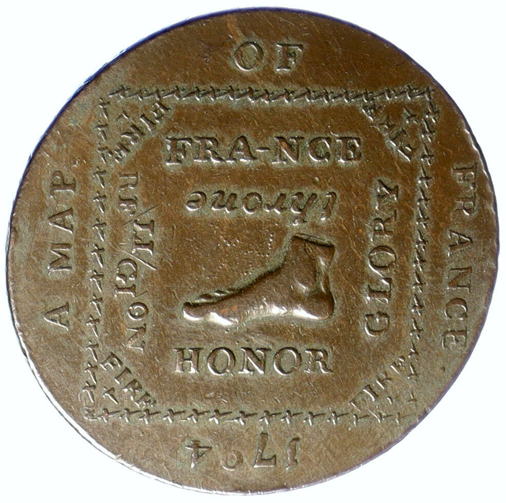 1794 ENGLAND UK Middlesex MAP FRANCE Satire Revolution 1/2 Penny Token i102903